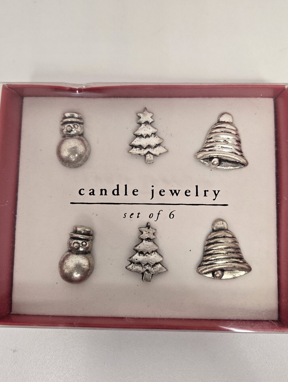 Pier 1 Imports Silver Holiday Candle Jewelry Set of 6 Snowman, Tree, Bell Charms
